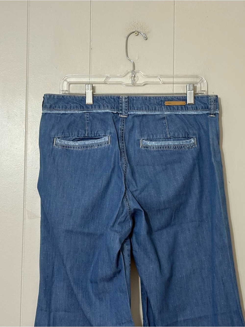 Pilcro Anthropologie Wide Leg Chambray Jeans Patch Pocket Blue Size 10 - Picture 8 of 11